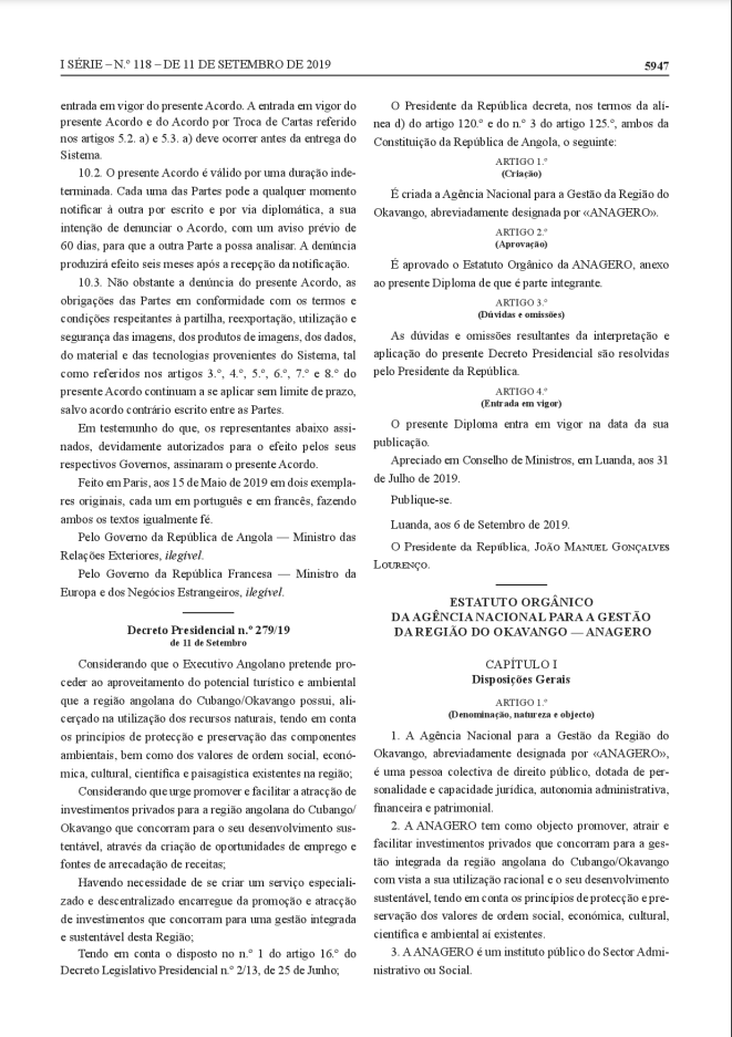 Decreto Presidencial n.º 279_19 ANAGERO