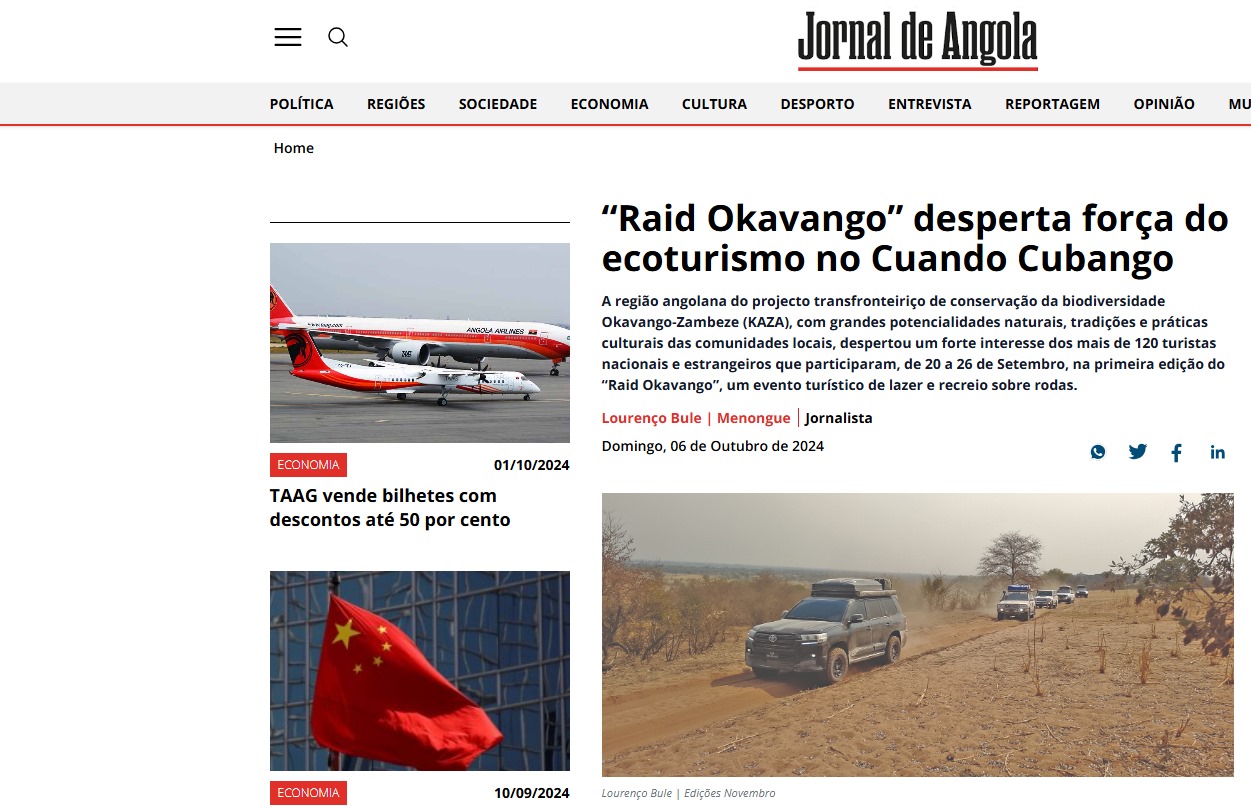 “Raid Okavango” desperta força do ecoturismo no Cuando Cubango  fonte, Jornal de Angola